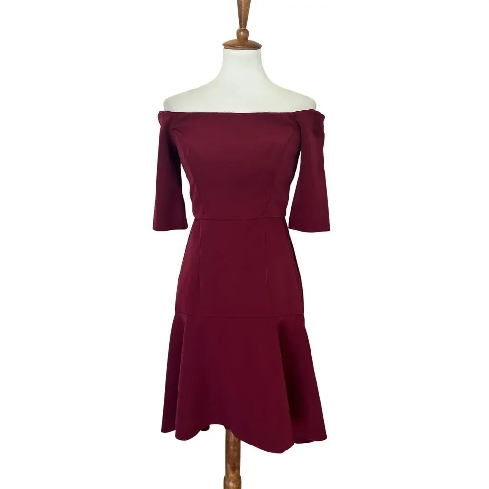 Milly Burgundy Cocktail Dress SIZE 6 High Low Off Shoulder Party Designer $435 - Picture 4 of 9